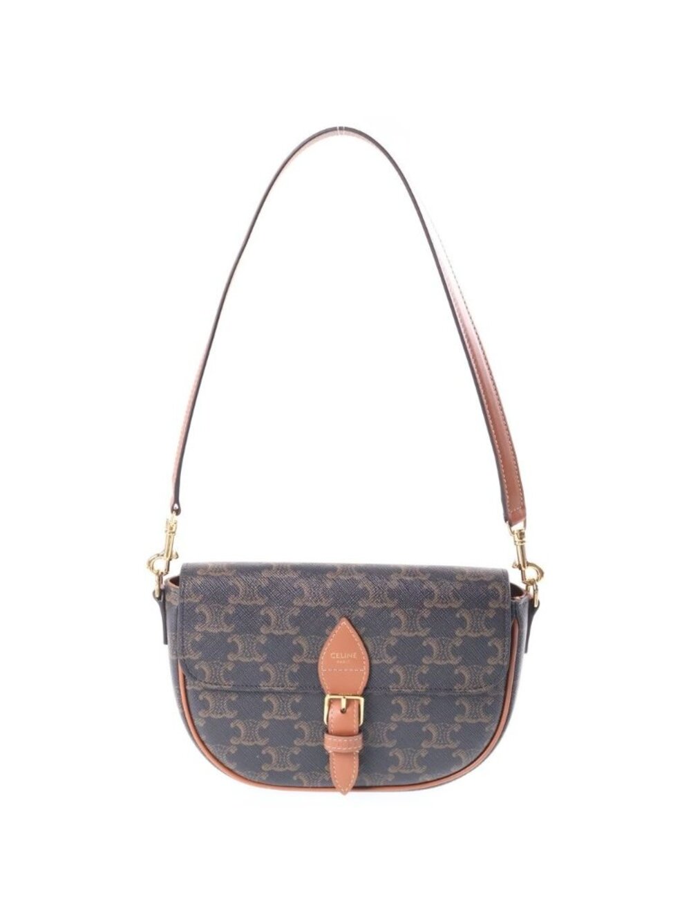 Celine Triomphe Folco Shoulder Bag 2-Way Brown Leather